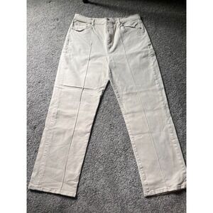 LOFT The Straight Jeans Womens 10/30 Cream Pintuck Front High Rise Denim Pants